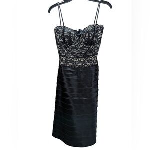BCBG Max Azria Black Lace Overlay Tiered Ruffle Dress Size 0 black and cream